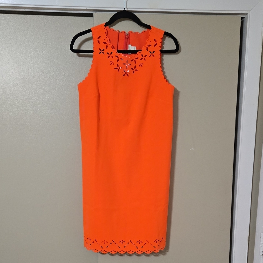 J. Crew Laser Cut Neon Orange Sleeveless Dress Size 6 NWT